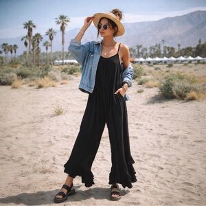 Urban Outfitters Don’t Ask Why Made in Italy Boho Black Wide Leg Jumpsuit